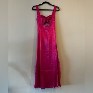 Pink Satin Midi Dress